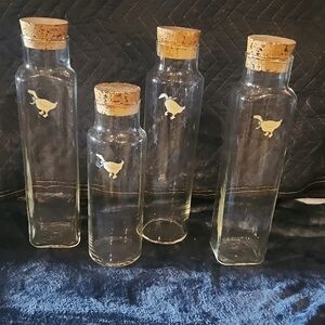 Set of 4 Glass Bottles with Cork Stoppers and Duck Motif